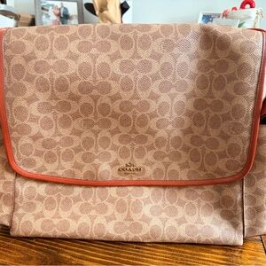 Coach Signature Tan and Red Baby Bag